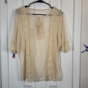 Vintage Sheer Lace Swiss Dot Cardigan Blouse 1X | Cottagecore Fairy Whimsigoth